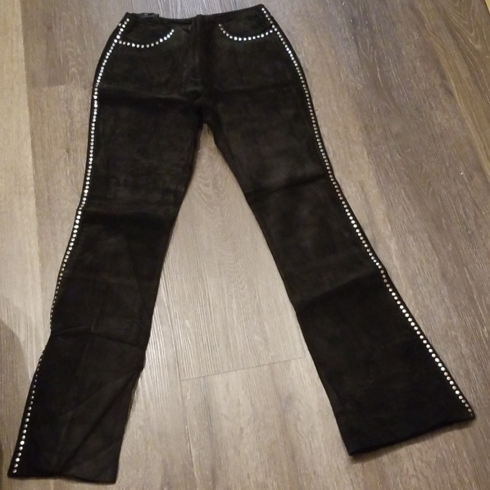 Suede studded pants